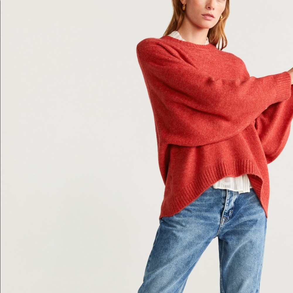 Mango S Sweater Fine Knit Coral Red Pumpkin Spice Jumper Wool Cozy MNG Pullover